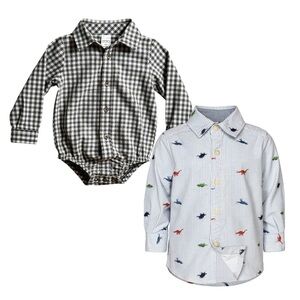 Carter’s 9mo Plaid and Dinosaur Print Baby Shirts